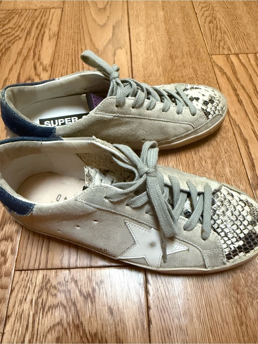 Golden Goose Light Gray Suede Sneakers with White Star and Navy Heel